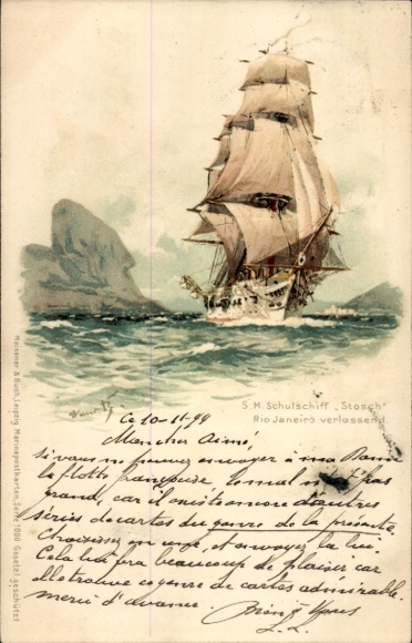 Künstler Litho Bohrdt, Hans, Segelschulschiff Stosch Rio de Janeiro verlassend