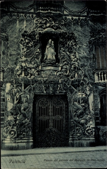 Ak Valencia Stadt Spanien,  Eingang des Palastes des Marquis de Das Aguas