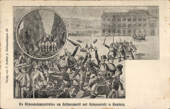 Ak Hamburg, Straßendemonstration am Rathausmarkt und Schoppenstehl