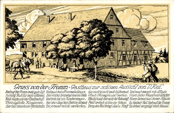 Künstler Ak Rimbach im Odenwald, Tromm, Gasthaus und Pension zur schönen Aussicht, V. Keil