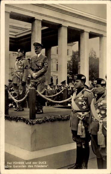 Ak Duce Benito Mussolini, Führer und Reichskanzler Adolf Hitler, Garanten des Friedens