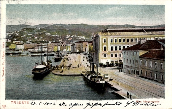Ak Triest Trieste Friuli Venezia Giulia, Hafenansicht, Schiffe, Gebäude,  Mandracchio
