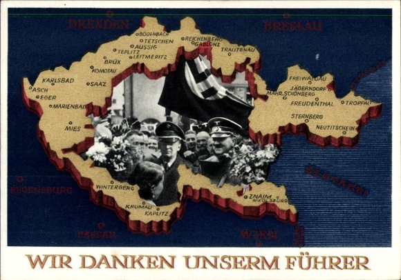 Ganzsachen Ak Wir danken unserm Führer, Sudetenland, Böhmen, Mähren, Hitler