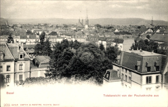 Ak Basel Bâle Stadt Schweiz, Blick auf  Pauluskirche, Stadtansicht, Schwarz-Weiß-Foto