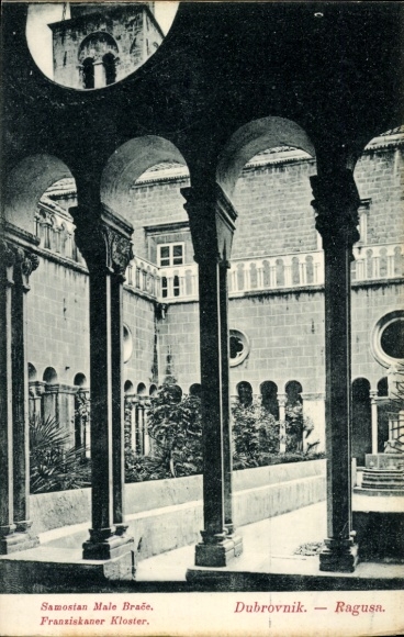 Ak Dubrovnik Kroatien, Franziskaner Kloster,  Säulen, Innenhof,  