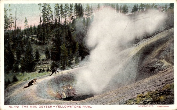 Ak Wyoming USA, Yellowstone National Park, Mud Geyser,  Menschen, Dampf, Natur