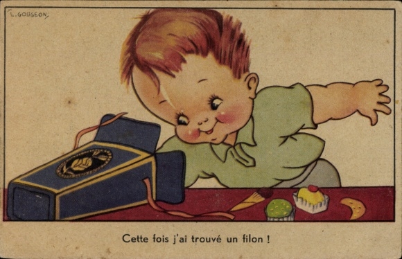 Künstler Ak Gougeon, L., Kind, Süßigkeiten