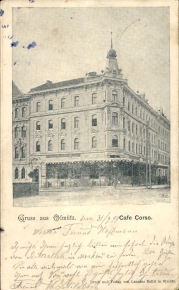 Ak Olomouc Olmütz Stadt,  aus  Cafe Corso, Text über Freundschaft