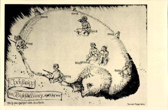 Künstler Ak Deutsche Wehrmacht, Spähtrupp in Ruhestellung igelt sich ein, MG