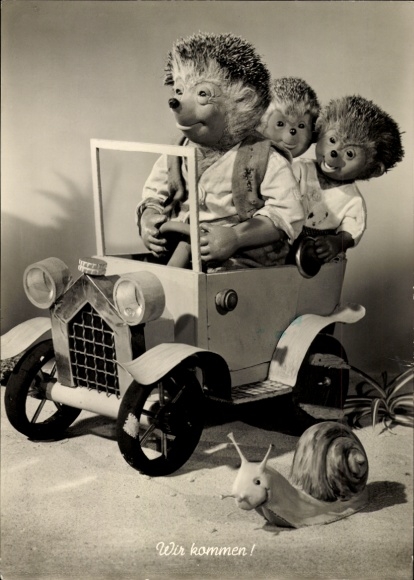 Ak Mecki der Igel, Wir kommen, Ausflug, Mecki mit Kindern, Schnecke