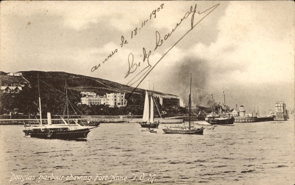 Ak Douglas Isle of Man, Hafen von  Fort Anne, Schiffe, Jahr 1908