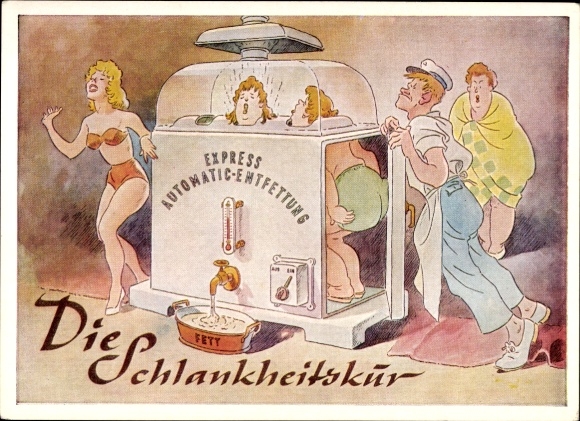 Künstler Ak Die Schlankheitskur, Fettabsaugung, Automat