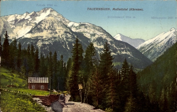 Ak Mallnitz in Kärnten, Berglandschaft, Polinik, Tauernbahn,  Striedenkopf, Mittagspitz
