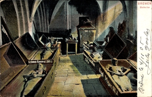 Ak Hansestadt Bremen, Bleikeller, offene Särge, Mumien
