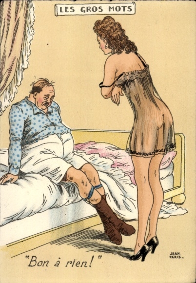 Ak Ehestreit, Eheleben, Frau in Nachthemd, Unterwäsche