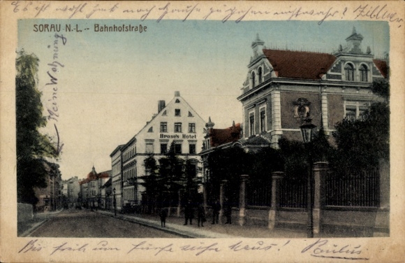Ak Żary Sorau Niederlausitz Ostbrandenburg, Bahnhofstraße, Hotel