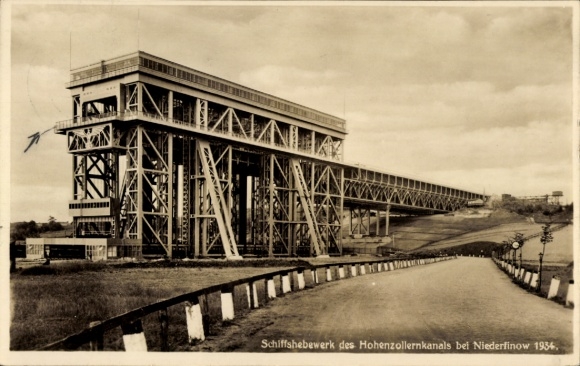 Ak Niederfinow im Barnim, Schiffshebewerk, Hohenzollernkanal,  1934