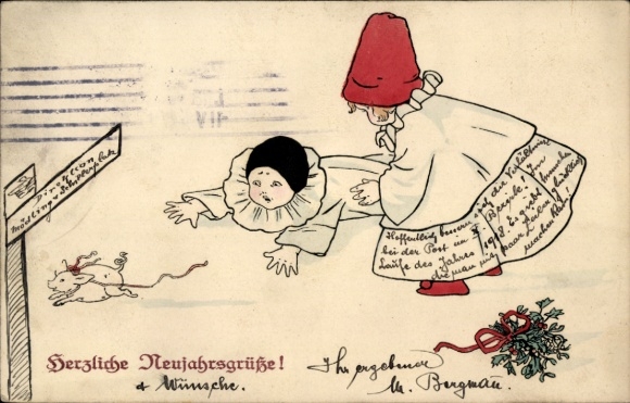 Künstler Ak Glückwunsch Neujahr, Kinder, Schwein