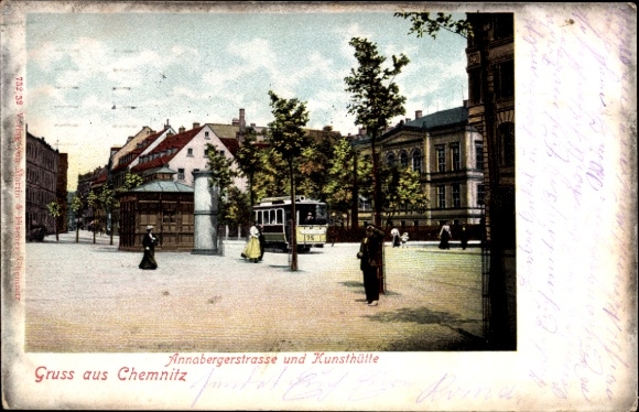 Ak Chemnitz Sachsen, Annabergerstraße und Kunsthütte, Straßenbahn