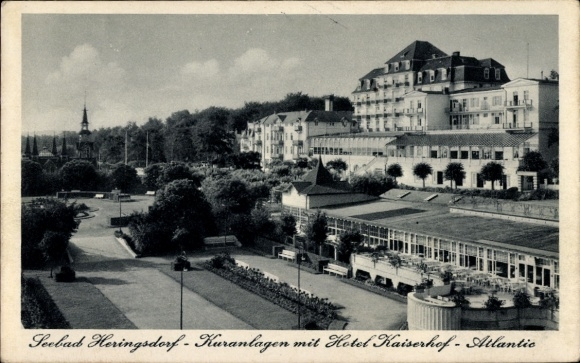 Ak Ostseebad Heringsdorf auf Usedom, Kuranlagen mit Hotel Kaiserhof Atlantic