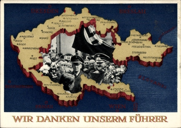 Ganzsachen Ak Wir danken unserm Führer, Sudetenland, Böhmen, Mähren, Hitler