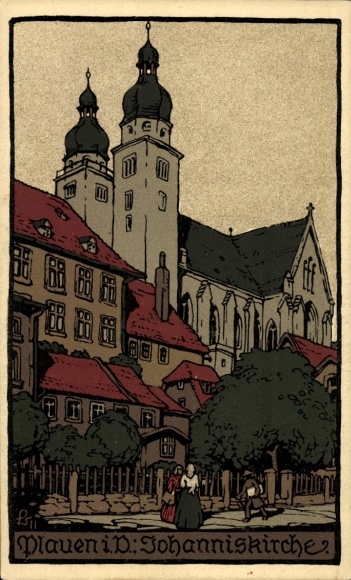 Steindruck Ak Plauen im Vogtland, Johanniskirche