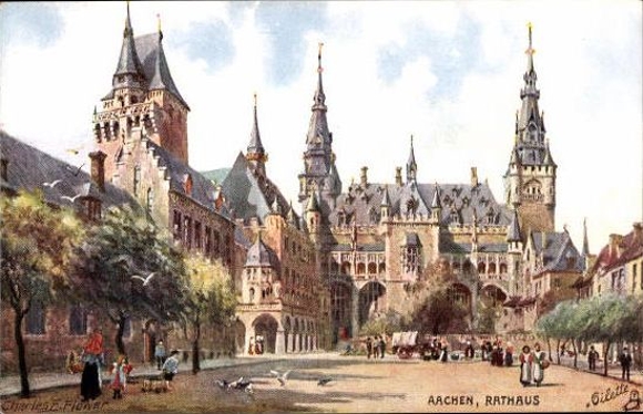 6 Künstler AK im Umschlag  Aachen, von Charles Flower Oilette Serie