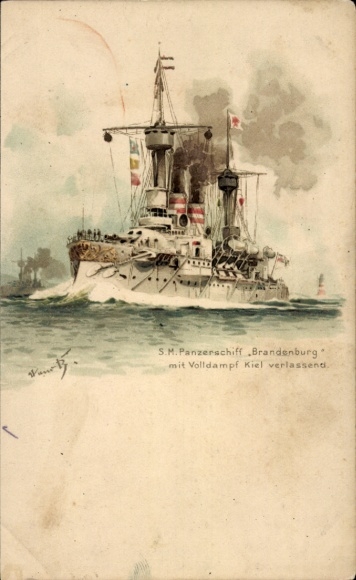 Künstler Ak Deutsches Kriegsschiff, S.M. Panzerschiff Brandenburg