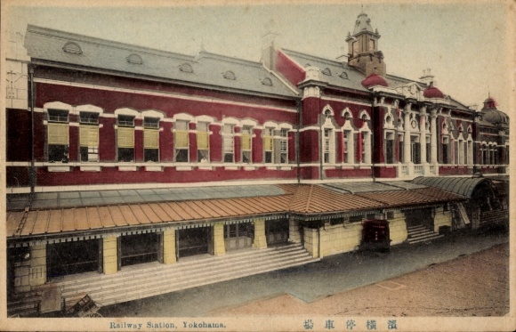 Ak Yokohama Präf. Kanagawa Japan, Bahnhof