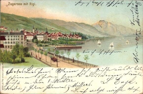 Ak Zug Stadt Schweiz, Zugersee, Rigi, Landschaft, farbig, Architektur, See