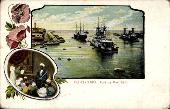 Passepartout Ak Port Said Ägypten, Hafen, Deutsche Kriegsschiffe, Linienschiffe
