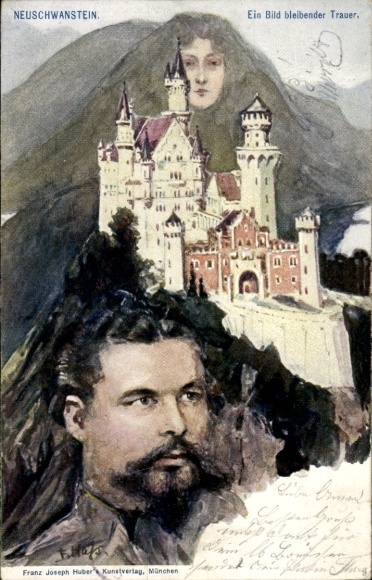 Künstler Ak Hass, Fritz, Neuschwanstein, Berggesicht, König Ludwig II von Bayern, Killinger 195