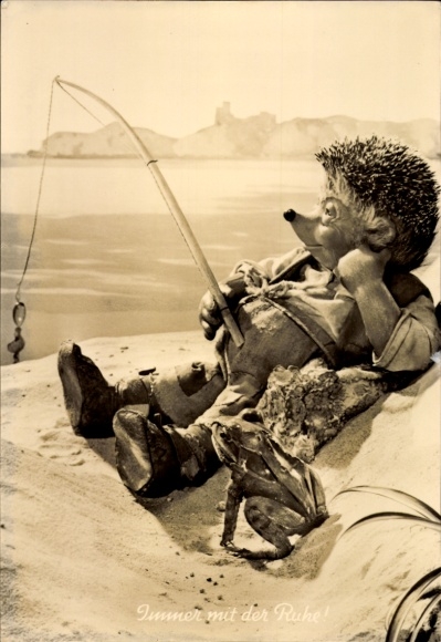 Ak Mecki der Igel, Immer mit der Ruhe!, Angel, Frosch