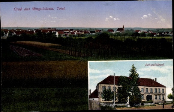 Ak Bad Mingolsheim Bad Schönborn in Baden, Gruß aus  Landschaft, Schwefelbad