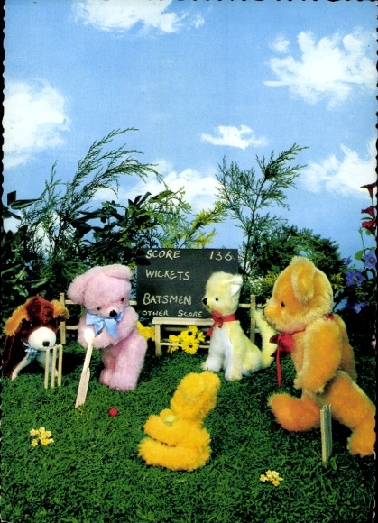Ak Teddybären spielen Cricket, Teddys