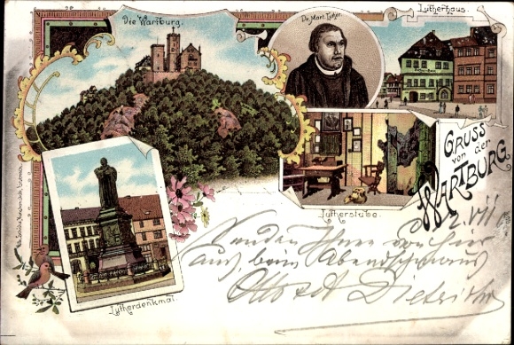 Litho Lutherstadt Eisenach in Thüringen, Wartburg, Lutherdenkmal, Lutherstube, Martin Luther