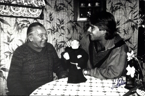 Foto Schauspieler Sascha Hehn mit Vater Albert Hehn, Autogramm