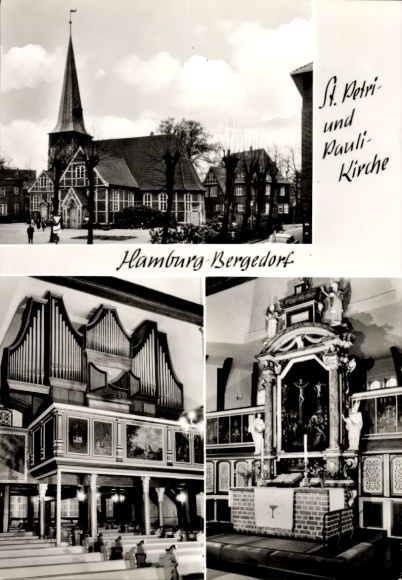 Ak Hamburg Bergedorf, St. Petri und Pauli Kirche, Inneres, Orgel, Altar