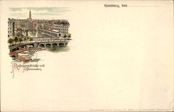 Ak Hamburg Altona Neumühlen Oevelgönne, Reefendammbrücke, Hafen, malerische Stadtansicht
