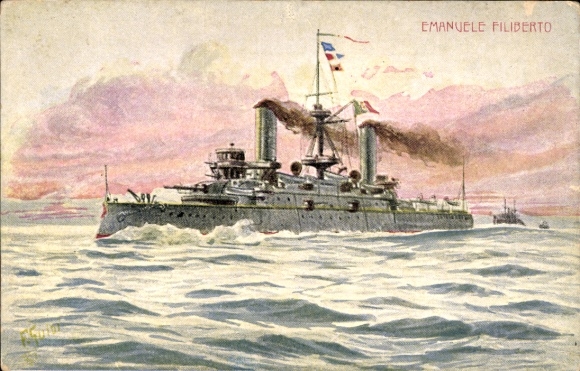 Künstler Litho Italienisches Kriegsschiff Emanuele Filiberto