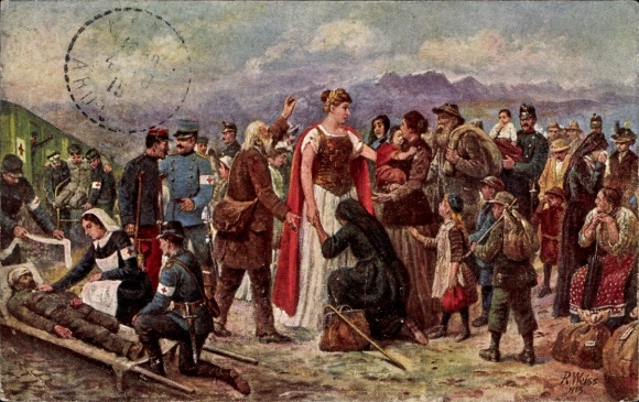 Künstler Ak Die Hilfreiche Helvetia, Krankenschwester, Verletzter Mann