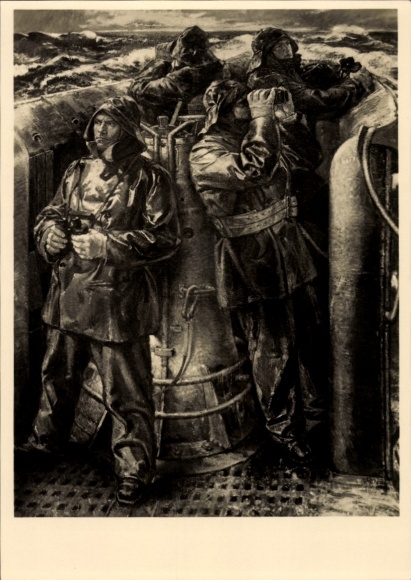 Künstler Ak Schreiber, Richard, Gegen Engeland, Deutsche U-Boot Besatzung, Gefechtsstand