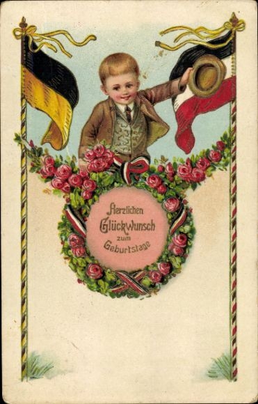 Ak Glückwunsch Geburtstag, Junge, Flaggen