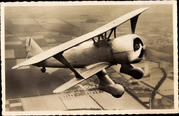 Ak Deutscher Jagdeinsitzer im Flug, Henschel HS 123 V2, Luftwaffe