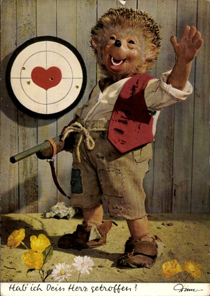 Ak Mecki der Igel, Herz ist Trumpf, Zielscheibe, Gewehr