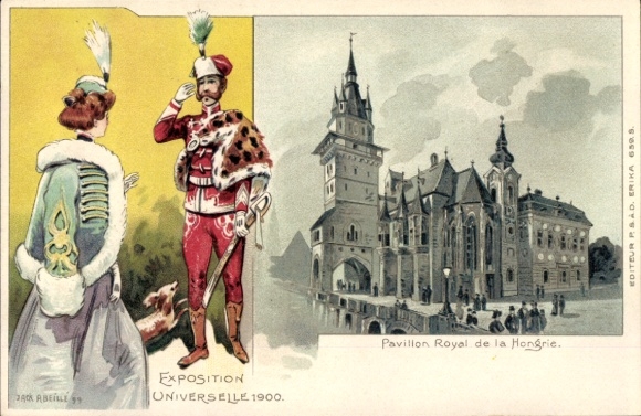 Künstler Litho Jack Abeille, Paris, Weltausstellung 1900, Königlicher Pavillon von Ungarn