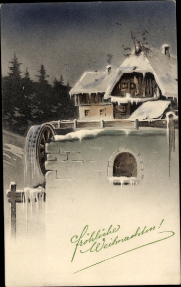 Ak Frohe Weihnachten, Wassermühle