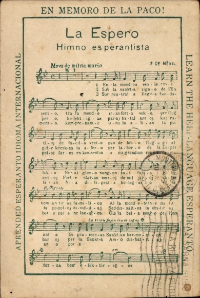 Lied Ak La Espero, Himno Esperantista, Esperanto