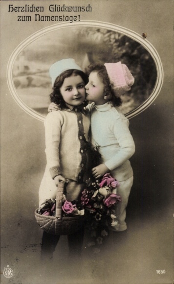 Ak Glückwunsch Namenstag, Kinder, Blumen