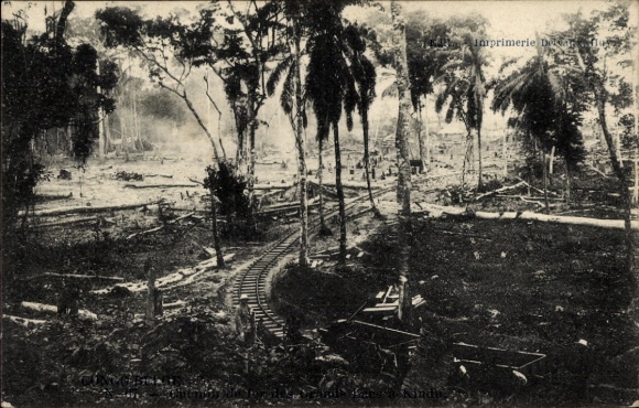 Ak Belgisch Kongo, Bau einer Eisenbahnstrecke